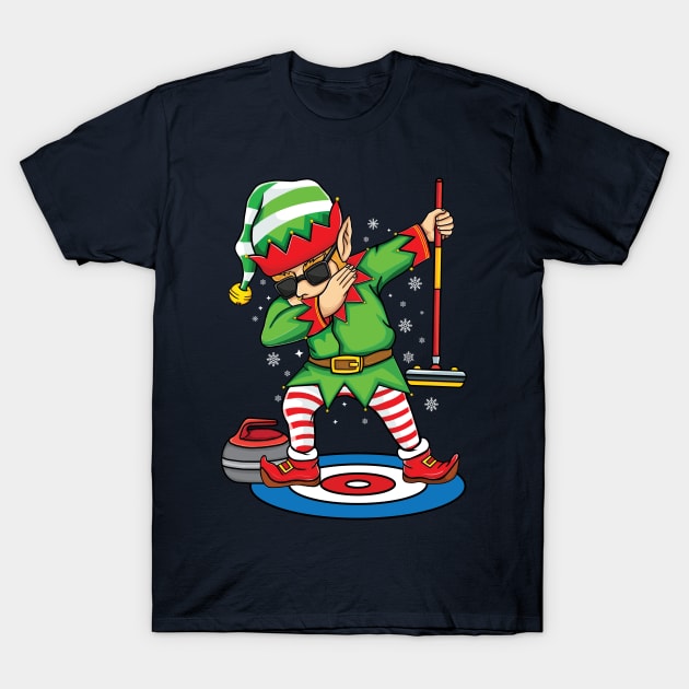 Dabbing Elf Curling player curler funny Christmas Curling T-Shirt by UNXart